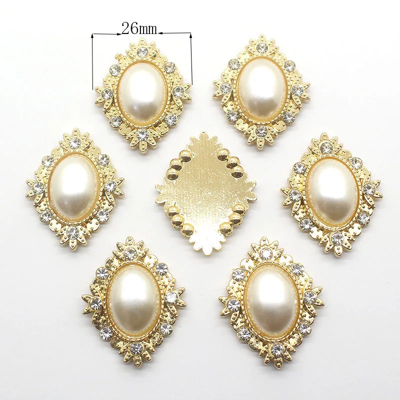 Jewelry-Accessories Handmade-Fitting Pearls Diamond-Alloy Wholesale Diy Flat-Back 26mm