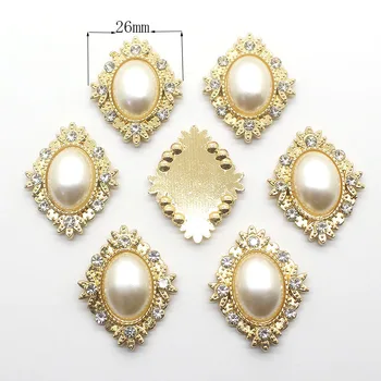 

Fashion Hot 10Pcs 26mm diamond Alloy Diy jewelry Accessories Flat Back Imitation pearls Base Settings Wholesale Handmade Fitting