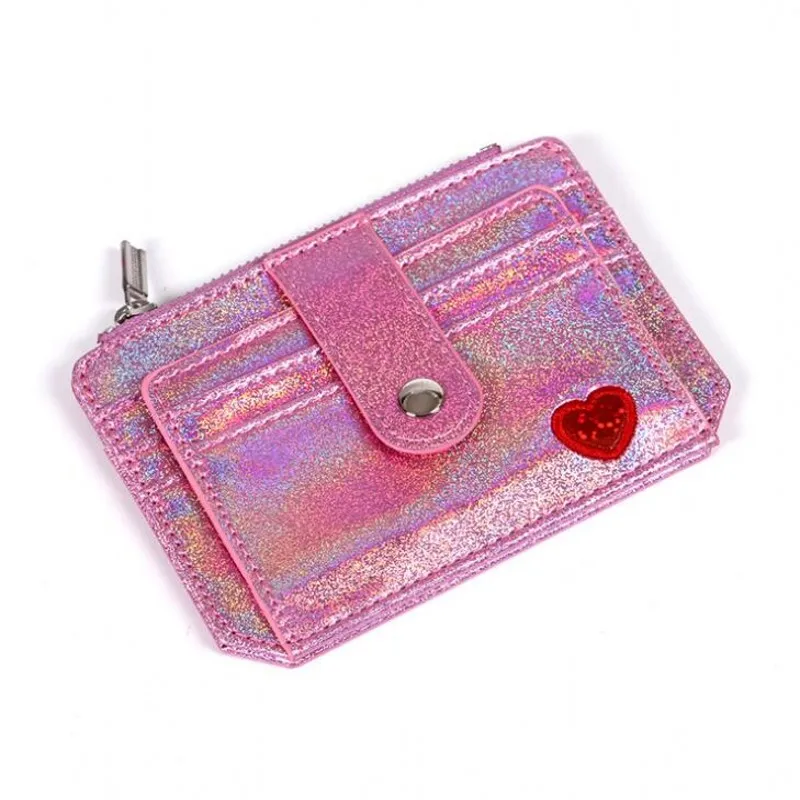 Pink Новинка, женские лазерные маленькие кошельки, Дамский кожаный кошелек с надписью, короткое поступление, унисекс, сумка для монет, Женский кошелек на молнии, кошелек для денег - Color: Pink