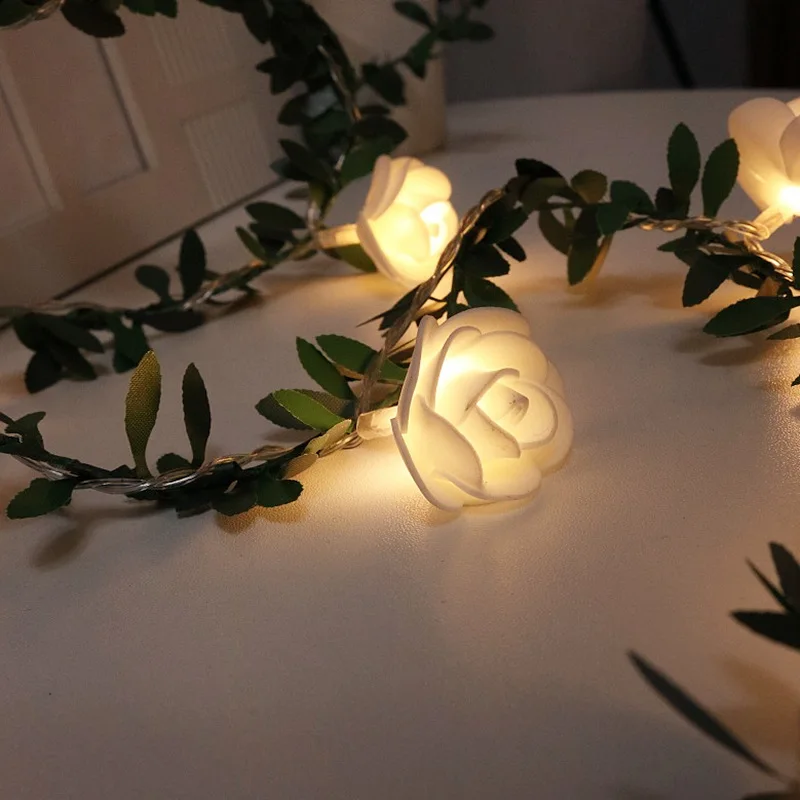 Simulation of green rattan rose rattan led lamp string Christmas decoration DIY wreath battery box usb solar energy   christmas