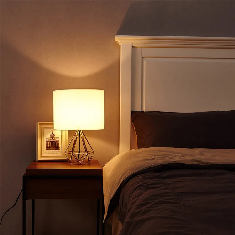 Retro Table Lamp Drum Shade Bedside Home Decorative Geometric Lighting Light for Bedroom Living Study Room Lamp