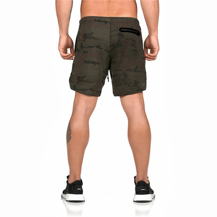 Новинка, мужские шорты, летние, двухслойные, шорты для фитнеса, бодибилдинга, много карманов, на молнии, с карманом, мужские повседневные шорты для бега, спортивные штаны