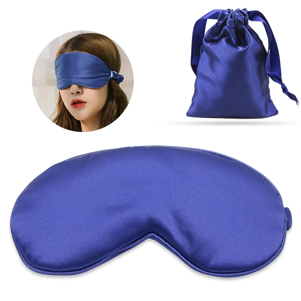 Натуральная 3D шелковая маска для сна, мягкая маска для сна, повязка для глаз, дышащая повязка для сна, для офиса, путешествий, унисекс - Цвет: Blue With Bag