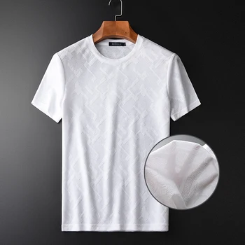 

Size 4xl Plus Luxury Soft Knitted Jacquard Tshirts Summer Camiseta Masculina Slim Fit T-shirts Mens