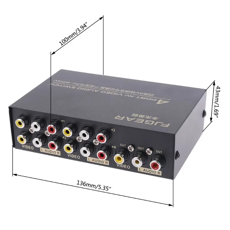 4 Port AV Audio Video RCA 4 Input 1 Output Switcher Switch Selector Splitter Box 2