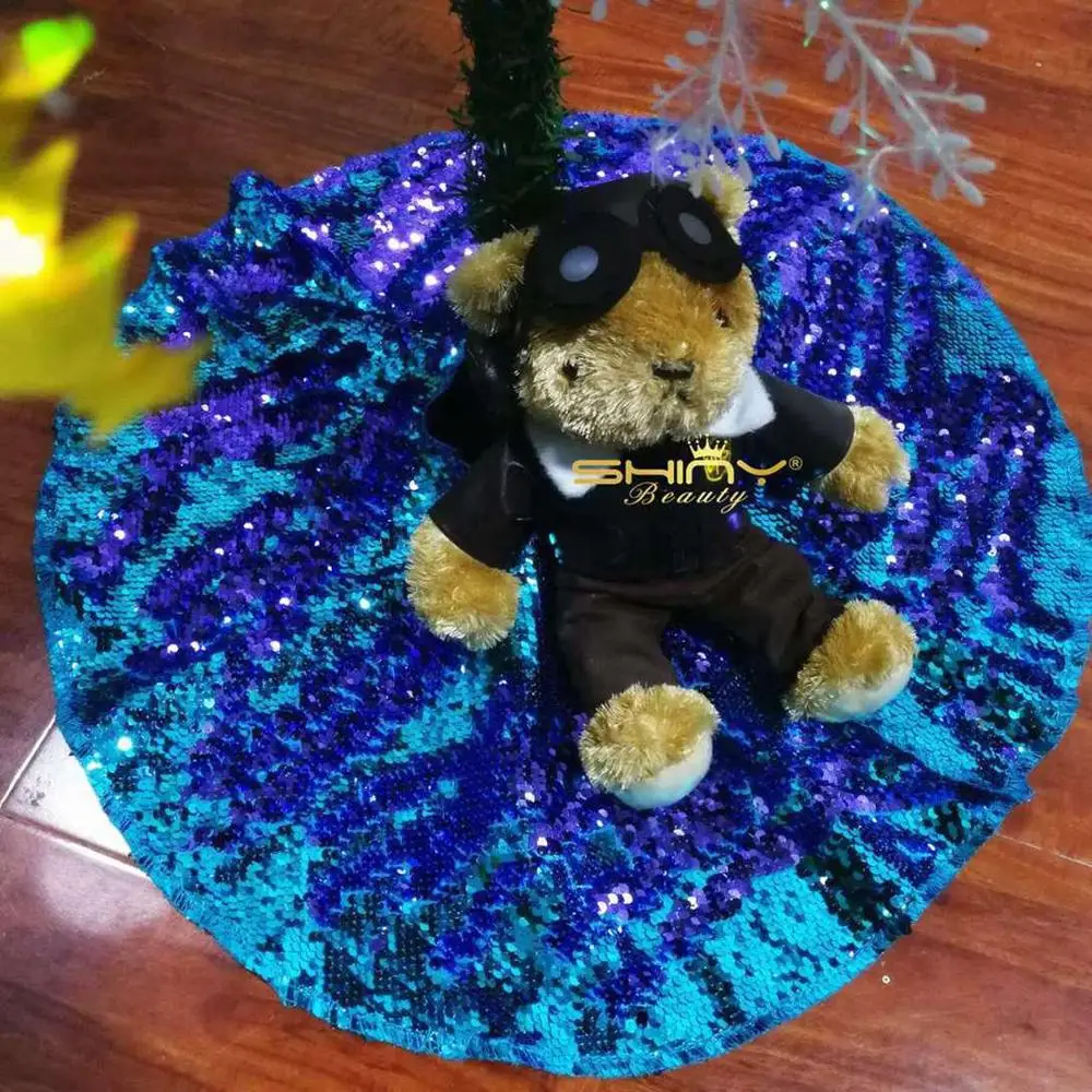 

1pc colorful Turquoise Christmas Tree Skirts Sequin Merry Christmas Decoration for Home Tree Skirts New Year Decoration-0905C