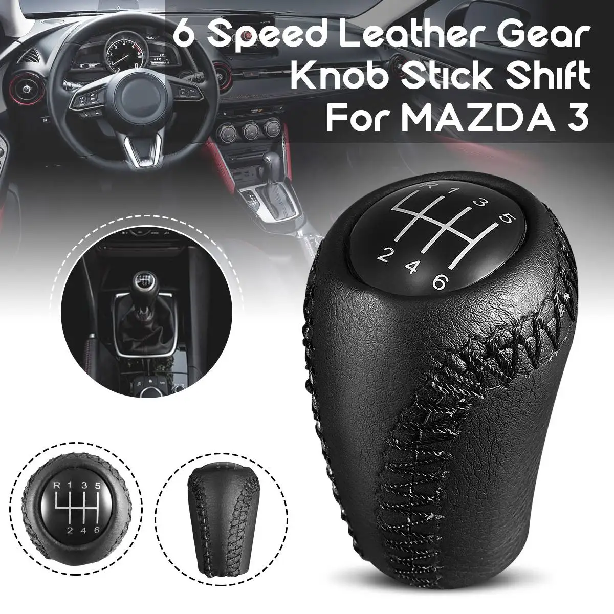 Car 6 Speed Leather Cover Gear Shift Knob Stick For MAZDA 3 BK 5 CR CW