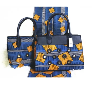 

new african ankara bag set matching 6 yards wax fabric real wax fabric 100% cotton for lady wedding paty gift