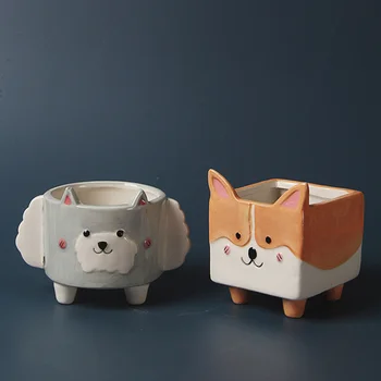 

1pc Flower Pot Creative Cartoon Animal Design Ceramic Succulent Plant Pot Succulent Container for Home (Corgi)