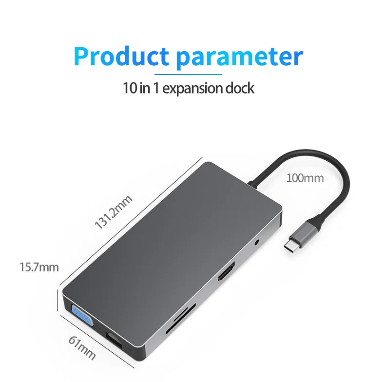 10 в 1 type-c Док-Станция HDMI HD VGA usb3.0 концентратор сплиттер конвертер Многофункциональный type-c док-станция компьютерный адаптер для MacBook