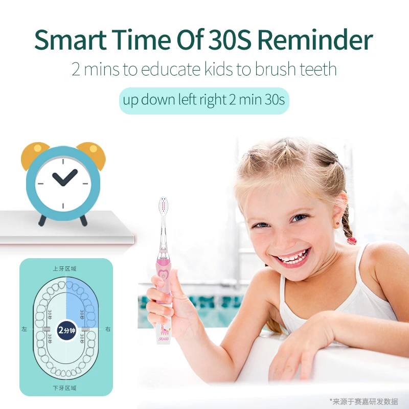 Seago Children's Electric Toothbrush LED Light Smart Reminder Replacement Nozzles Battery Supply Sonic Toothbrush for 3 Years+ Seago Children's Electric Toothbrush LED Light Smart Reminder Replacement Nozzles Battery Supply Sonic Toothbrush for 3 Years+