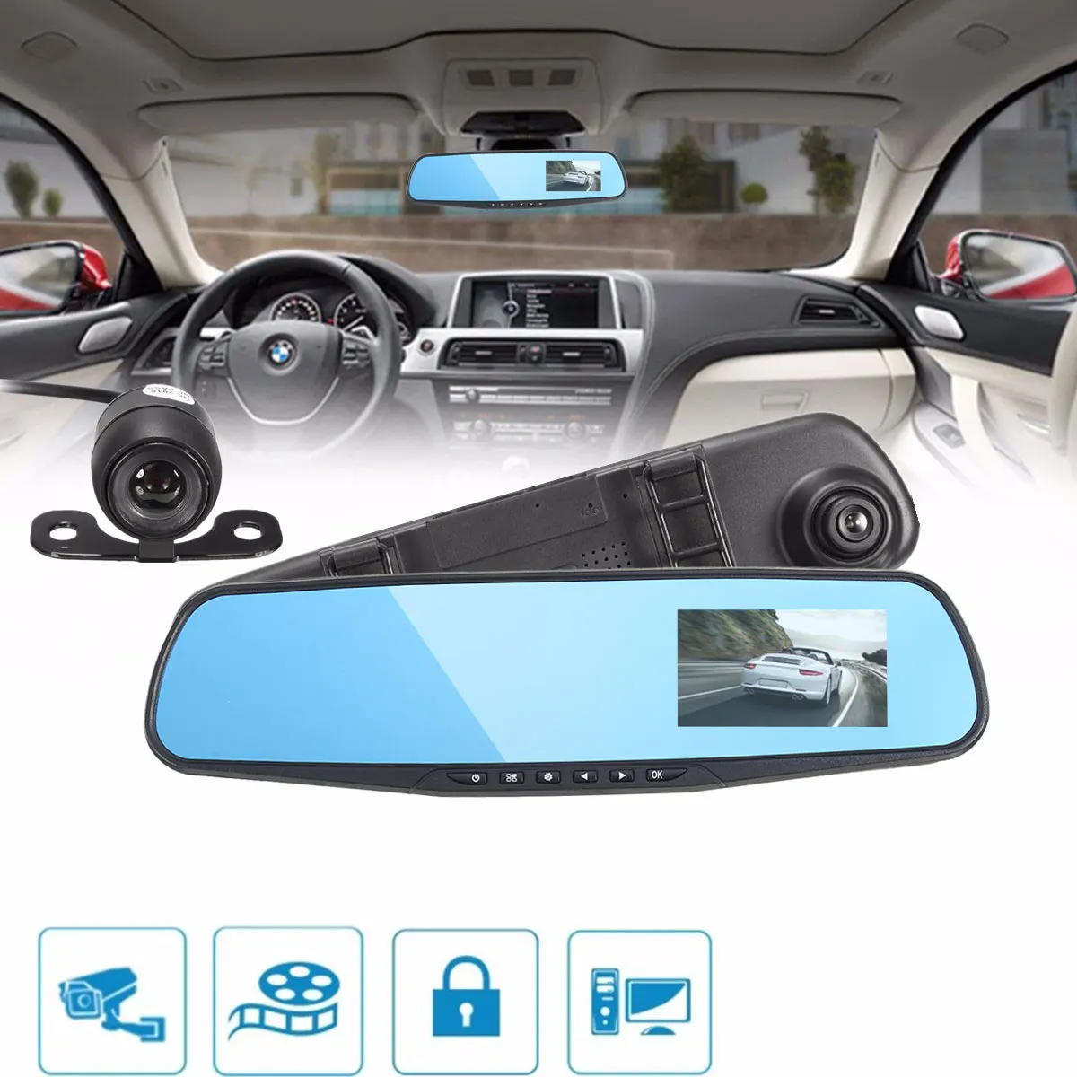3,8 дюйма Full HD 1080P lcd Автомобильный видеорегистратор монитор камеры заднего вида Зеркало ночного видения Автомобильная камера вождения рекордер авто видеорегистратор
