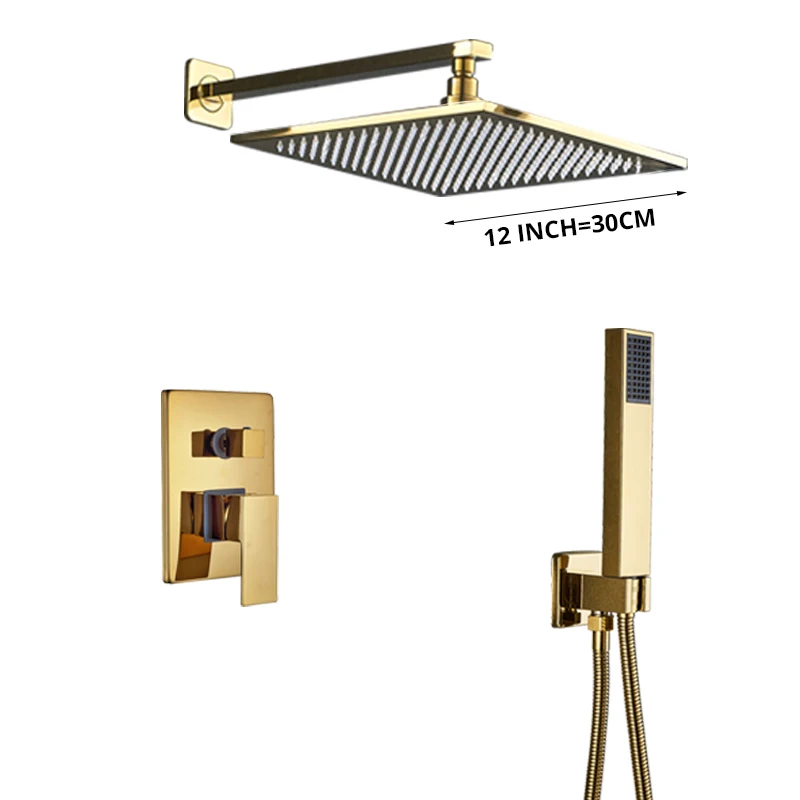 12 inch shower Set Uythner смеситель для ванной комнаты Золотой Дождь Душ Ванна кран настенный смеситель для душа кран для ванной Душевой набор - Цвет: 12 inch shower Set