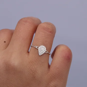 

Genuine 925 Sterling silver size 6 7 8 simple thin chain stunning rings micro pave cz pear shape silver chain ring