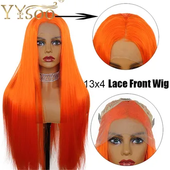 

YYsoo Half Hand Tied Long Straight Hair Orange Wig Glueless Heat Resistant Fiber Hair Synthetic Lace Front Wigs with Baby Hair