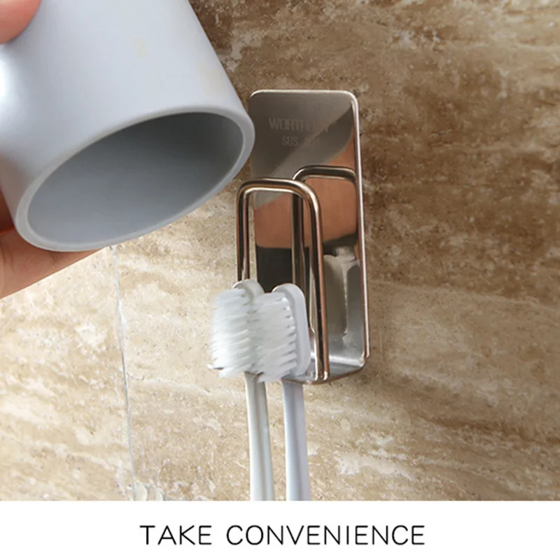 1Pcs New Toothbrush Holder Stainless Steel Tooth Brush Holder Wall Suction Cup Brush Holder Bathroom Accessories Gadgets