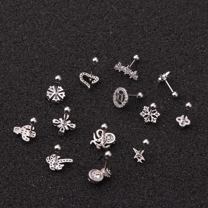 Feelgood 10pcs/lot 20g Stainless Steel Screw Back Stud Cz Ear Cartilage Earring Tragus Helix Conch Rook Piercing Jewelry
