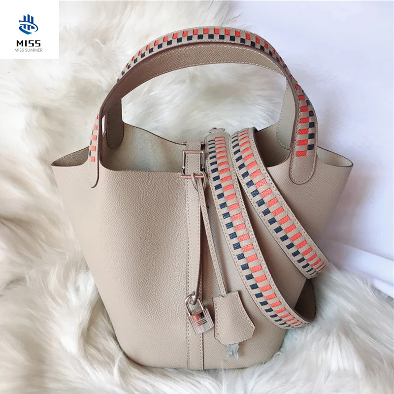 

2019 new ribbon woven handbag Palm print Vegetable basket Luxury design Genuine Leather tote Fashion shoulder messenger bag