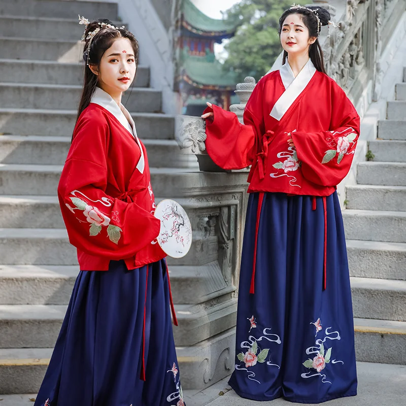 Женский Hanfu Традиционный китайский древний народный танцевальный костюм праздничный наряд Мин Цин вышивка принцесса фея платье набор DL4993