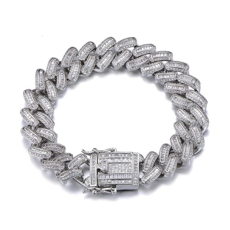 В Стиле Хип-хоп, 15 мм, колье с квадратным цирконием AAA CZ, кубинская цепочка, мужские медные ожерелья, мужские ювелирные изделия - Окраска металла: Silver Bracelet