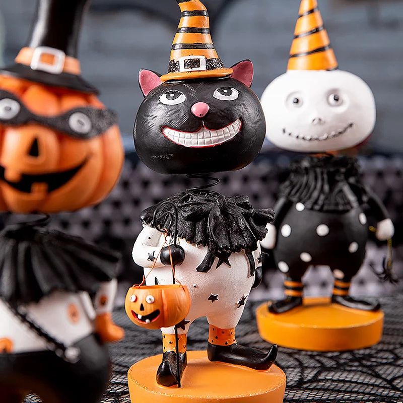 Halloween Decorations Resin Toys 3D Figurine w/ Shaking Head Party Props 