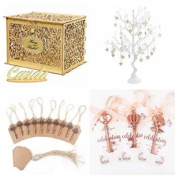 

OurWarm Wedding Centerpieces Tree Party DIY Decoration Wooden Card Box Key Bottle Opener Wedding Souvenir Guest Book Tree