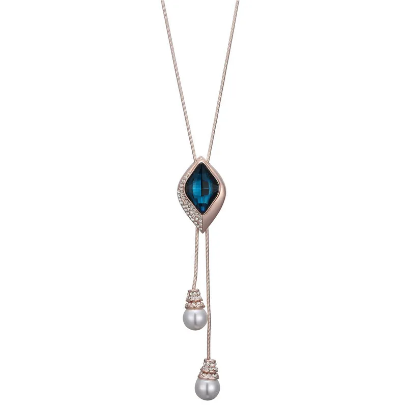 Модное хрустальное ожерелье, снежные подвески для женщин, Подсолнух, пропитанный жемчугом, ожерелье с подвеской, длинный свитер, цепочка, длинное ожерелье - Окраска металла: 2