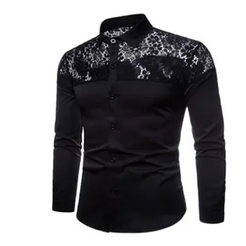 

Pure color fashion design of autumn and winter men's wear lace shoulder sleeve in Europe and America CS77 men's long sleeve Lape