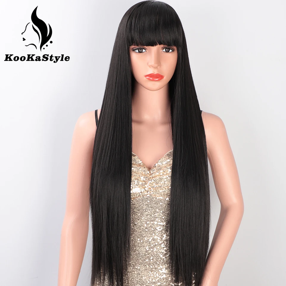 Synthetic Wigs Bangs Hiar Black Women Long Kookastyle Straight for with Cosplay Brizilan