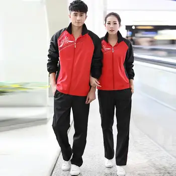 

2Pcs Cotton Blended Stand Collar Unisex Color Block Long Sleeve Tracksuit Jacket Pants Jogging Sports Suit for man