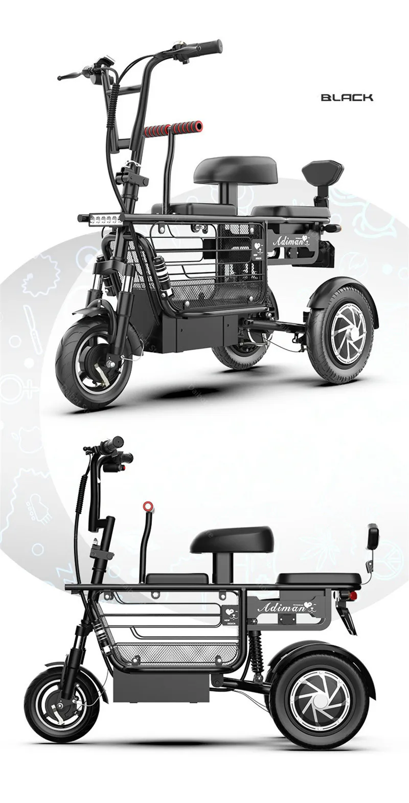 10 Inch Mini Electric Scoooter Three Wheel Electric Scooters With Backshift System 48V 350W 30AH 25KMH Electric Adult Tricycle (13)