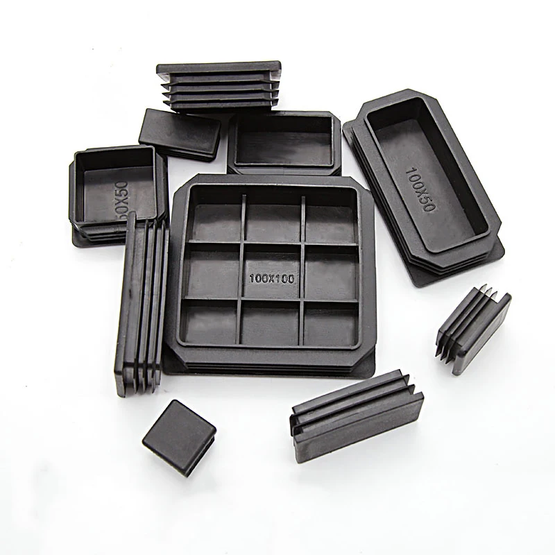 Rectangle/Square Black Plastic Blanking End Cap Pipe Inserts Plug Bung Steel Leg Stopfen 15x15mm to 100x100mm