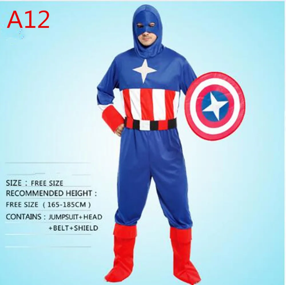 Маскарадный костюм для взрослых человек-паук, летучая мышь, Супермен, капитан, стальной костюм супергероя, Лига и подарочная маска - Цвет: A12