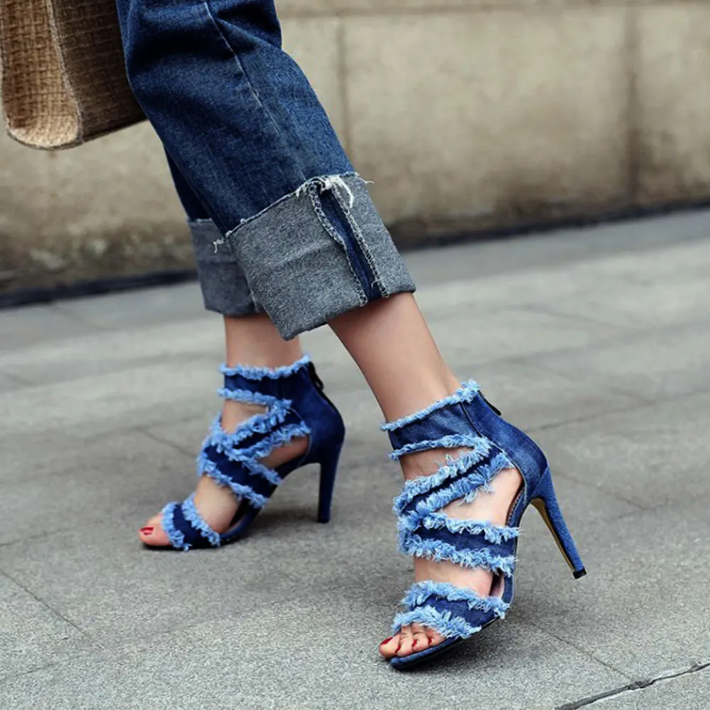 SARAIRIS 2020 Dropship Thin High Heels Big Size 43 Women Shoes Woman Summer Zipper Sexy Denim Sandals Female SARAIRIS 2020 Dropship Thin High Heels Big Size 43 Women Shoes Woman Summer Zipper Sexy Denim Sandals Female