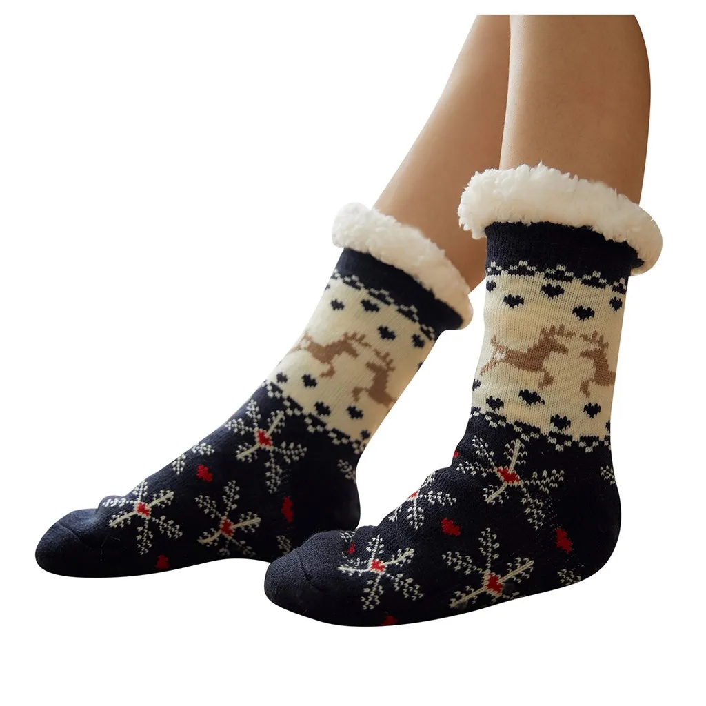 Носки женские рождественские хлопковые толстые нескользящие носки-тапочки с принтом ковер носок теплые дышащие унисекс# YL5