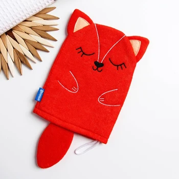 

Children's washcloth for bathing "Fox", mitten, from terry