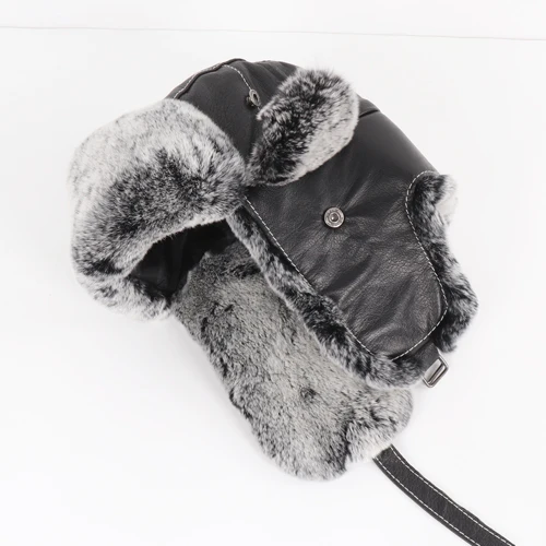 fur bomber hat mens New Arrival Men 100% Natural Rex Rabbit Fur Bomber Hats Winter Russian Man Warm Real Sheepskin Leather Hat Male Real Fur Caps brown leather bomber hat Bomber Hats