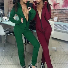 Slim Sports Jumpsuit Fashion Casual Zipper Long Sleeve Solid Rompers Overalls For Women Enterizos Mujer 2020 New Drop Shipping Y