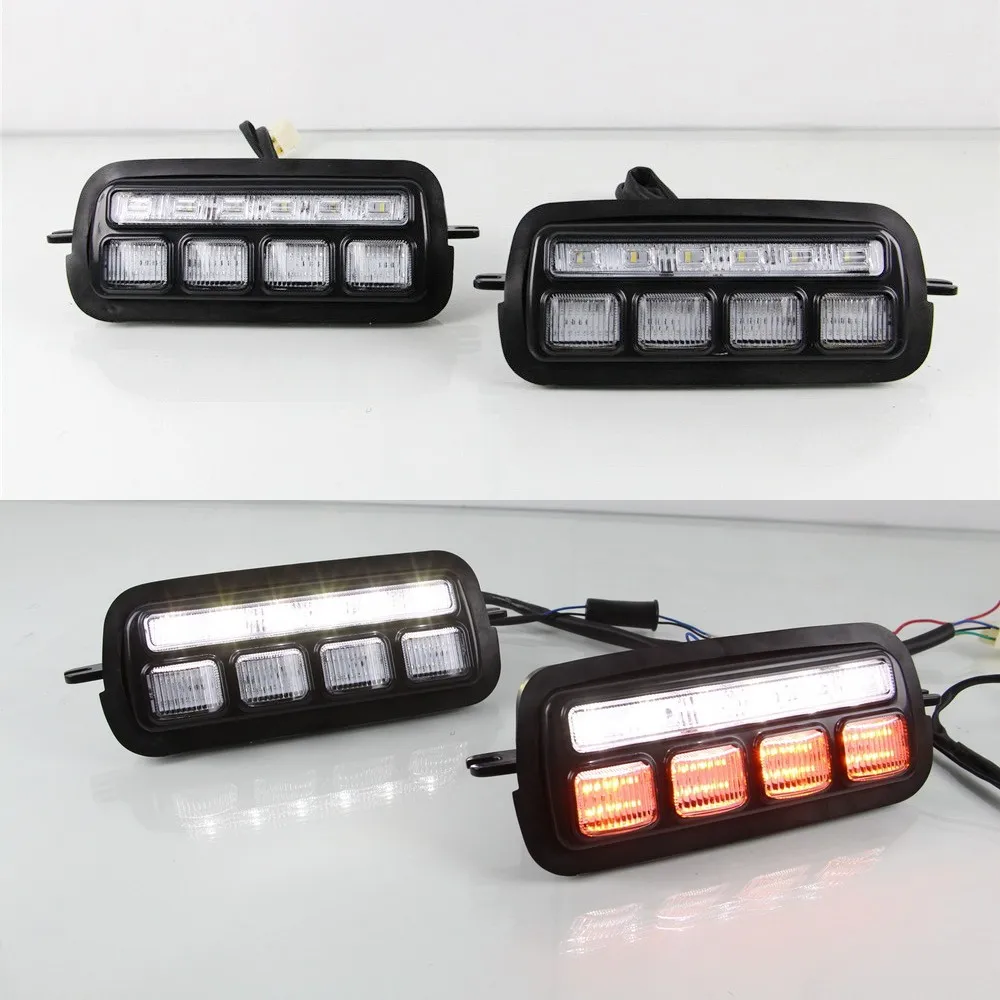 July King LED Daytime Running Lights Case for Lada Niva 4X4 Urban 2016-19 White Front Bumper DRL + Streamer Yellow Turn Signals |