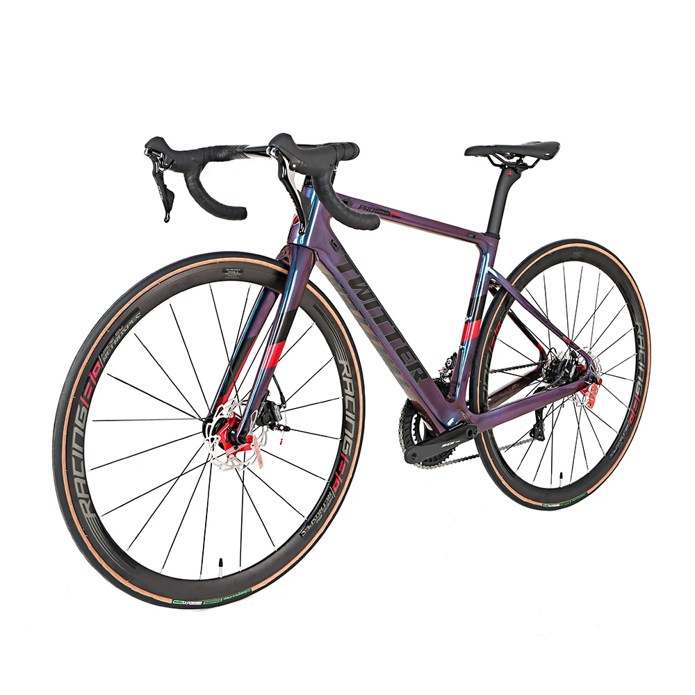 Twitter carbon road bike 700C disc brake road Carbon Bicycle with 105/R7000 22 Speed bike inner cable route holographic