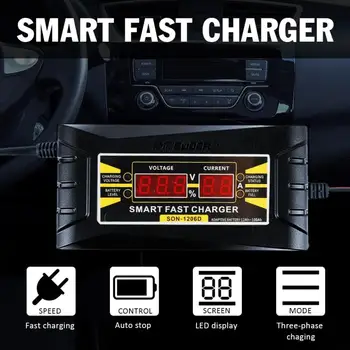 

12V 6A US/EU Plug Full Automatic Car Battery Charger 110V-240V LCD Smart Fast Power for Car Motorcycle Lead-Acid Batterie Charge