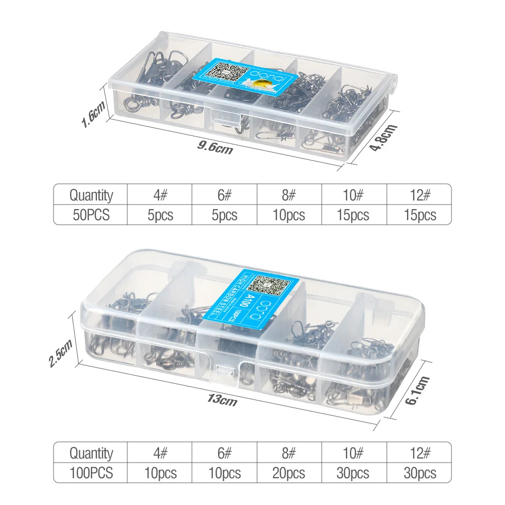 DONQL 50100Pcs Bearing Fishing Connector swivels Interlock Snap Fishhook Lure Line Connector Winter Fishing Tackle Accessories   主图01 (5)