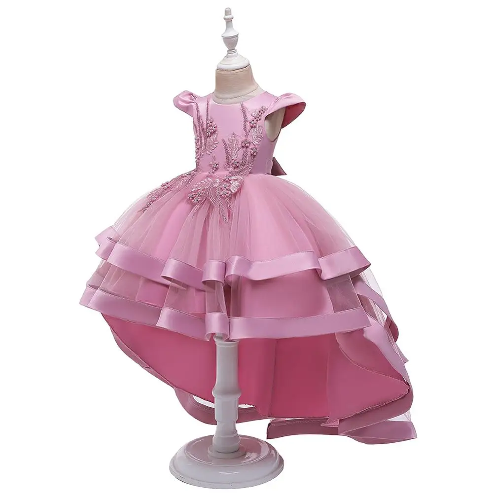 

2020 Flower Girl Dress Autumn And Winter New Girls Flowers Embroidered Dress Small Flying Sleeves Tail Princess Skirt