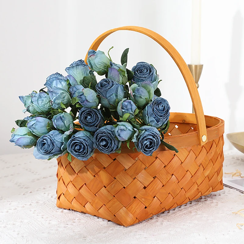 6/12 Pcs Artificial Retro Focused Edge Rose Bridal Bouquets For Wedding Table Flowers Home Party Prop Decorations Birthday Gift