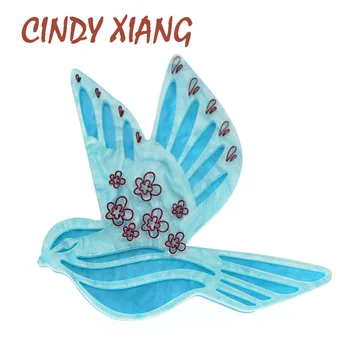 

CINDY XIANG Blue Color Acrylic Bird Brooches For Women Cute Animal Pin Brooch Flower Jewelry Winter Accessories High Quality
