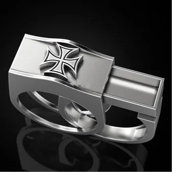

Secret Boy Hot Selling Cross Silver Color Assertive Ring Set Exquisite Men and Women Creative New Style Factory Direct Sales