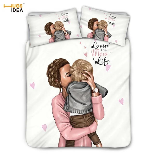 Детский пододеяльник из 3 предметов, постельное белье с принтом «Super Mom's Love», наволочка для принцессы, Комплект постельного белья для мамы и мальчика и девочки - Цвет: HK814Z35