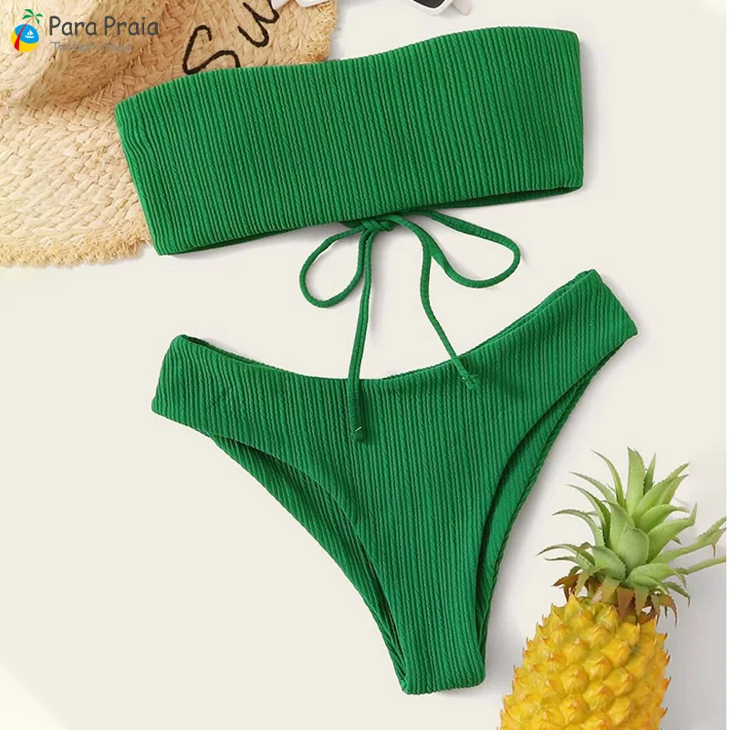 Sexy Bandeau Bikini Female Brazilian Bikini Set High Cut Swimwear Women Micro Green Bathing Suit