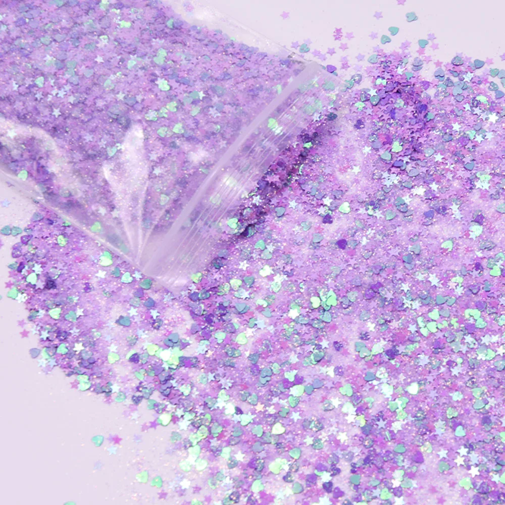 50g/bag Holographic Nail Glitter Powder Nail Art Pigment DIY Flake Mix Multi-Shaped Nail Art Decoration Dust Gel Manicure Squins