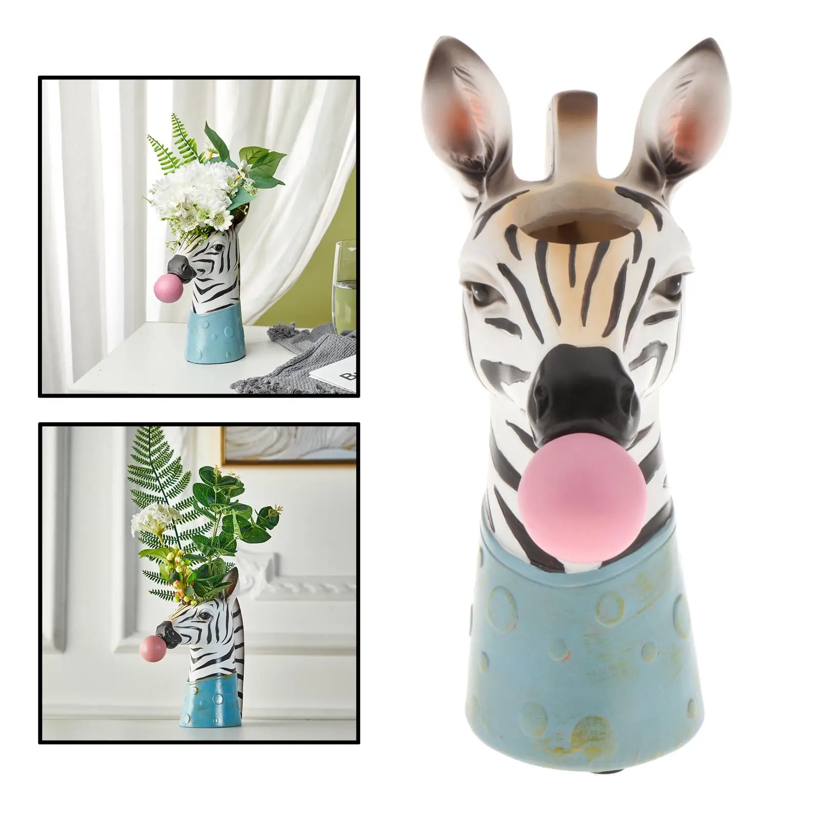 Resin Animal Head Dry Flower Vase Planter Pot Home Office Bar Desktop Ornament
